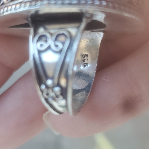 New Oversized Black Agate Druzy 925 Silver Ring. - Picture 3 of 16